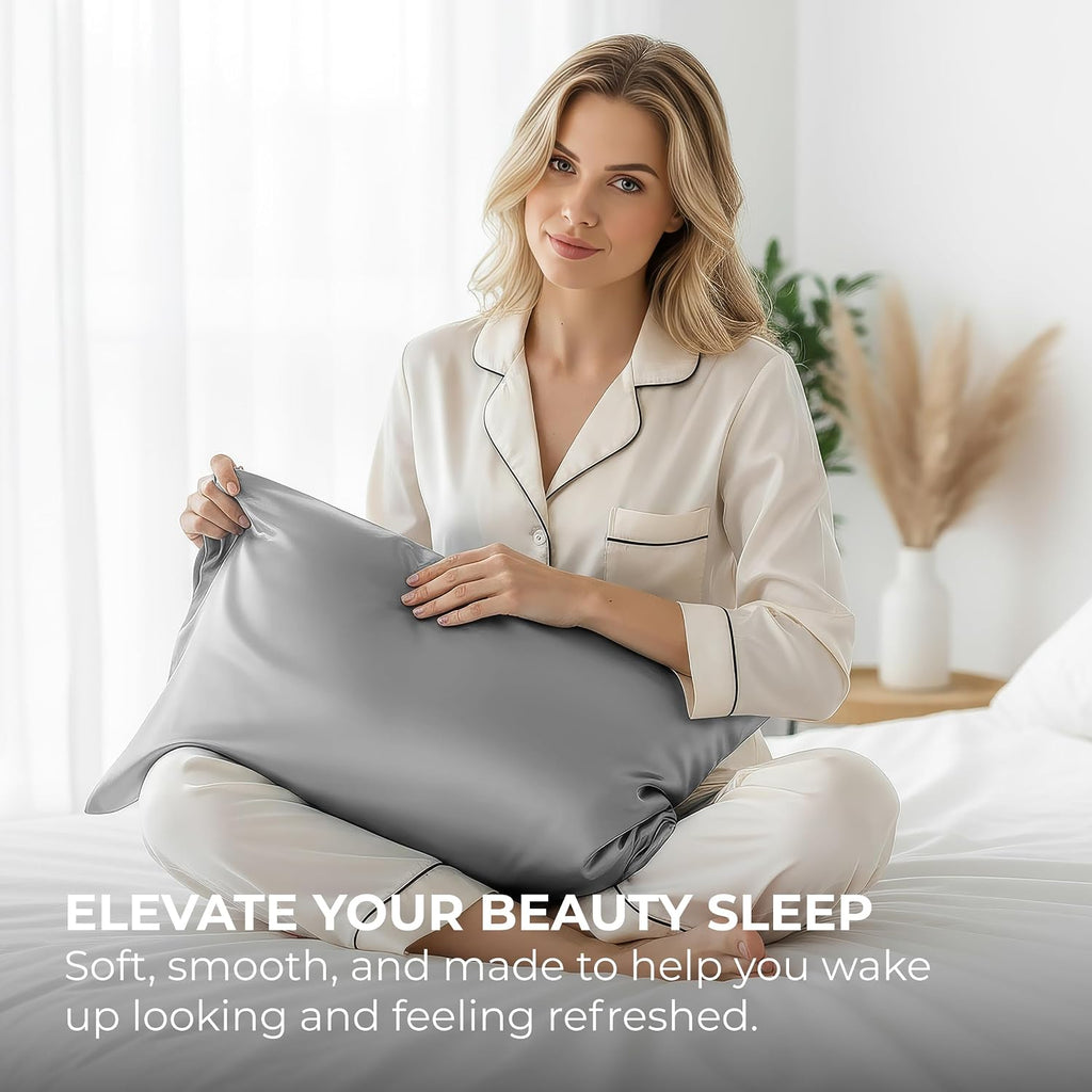 PureBedding Pure Bedding Satin Pillowcase 2 Pack - King Size (20"x40", Grey) - Silky Pillow Cases for Hair and Skin - Satin Pillow Covers w…