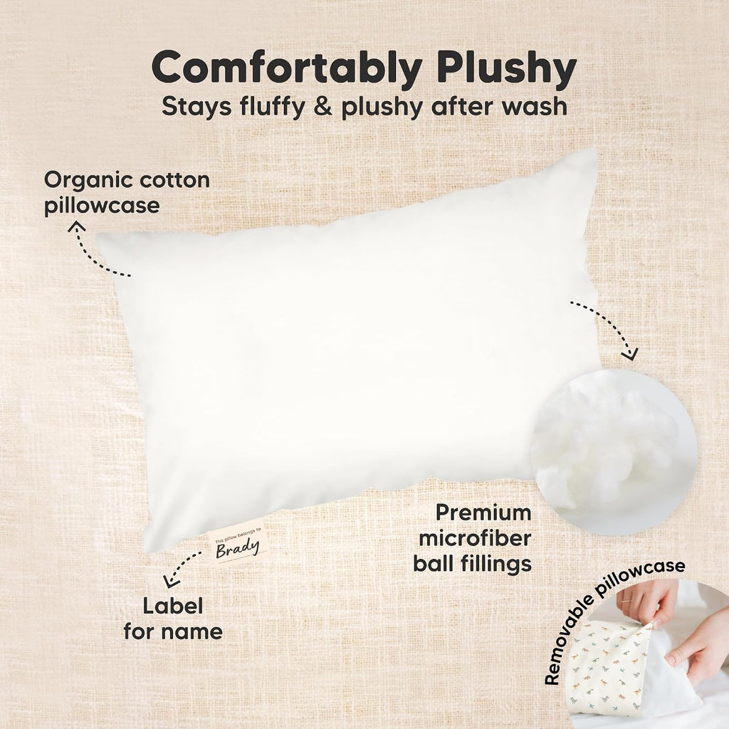 Mini Toddler Pillow with Pillowcase - 9x13 My Little Dreamy Travel Kids Pillow for Sleeping, Toddler Bed, Small, Tiny, Organic Cotton…