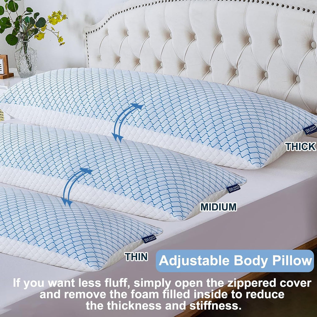 Gehannah Body Pillow for Adults - Shredded Memory Foam & Zippered Cooling Cover - Long Pillow for Sleeping - Bed Pillows for Side Sleeper W…