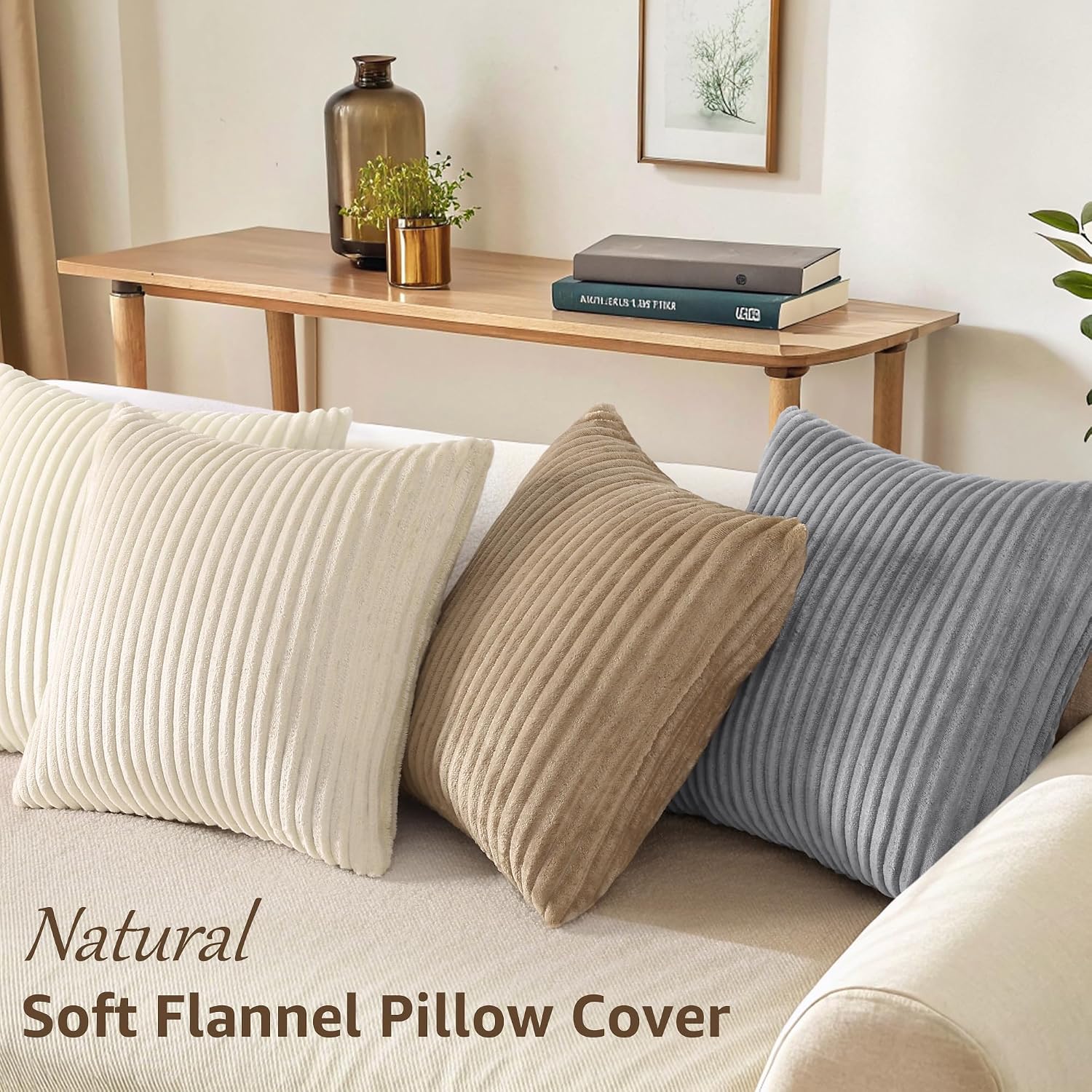 SimmoreHomeDecor Simmore Decorative Throw Pillow Covers 26x26 Set of 2, Soft Natural Plush Flannel Double-Sided Fluffy Couch Euro Sham Pill…