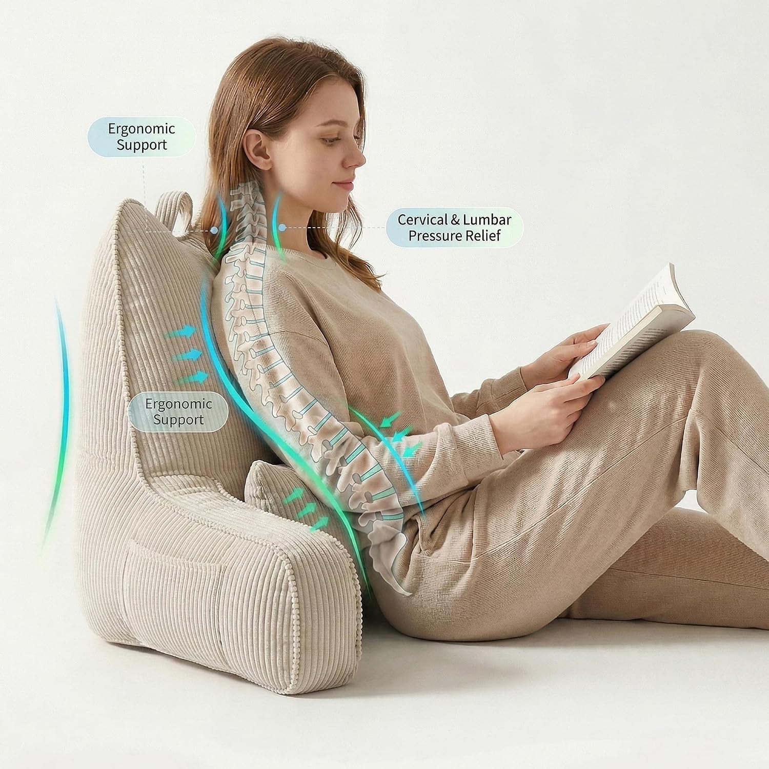 Ailuteie Patented Design Reading Pillow with Arms for Sitting Up, 2-in-1 Bed Rest Pillow with Detachable Lumbar Support, Backrest Support C…