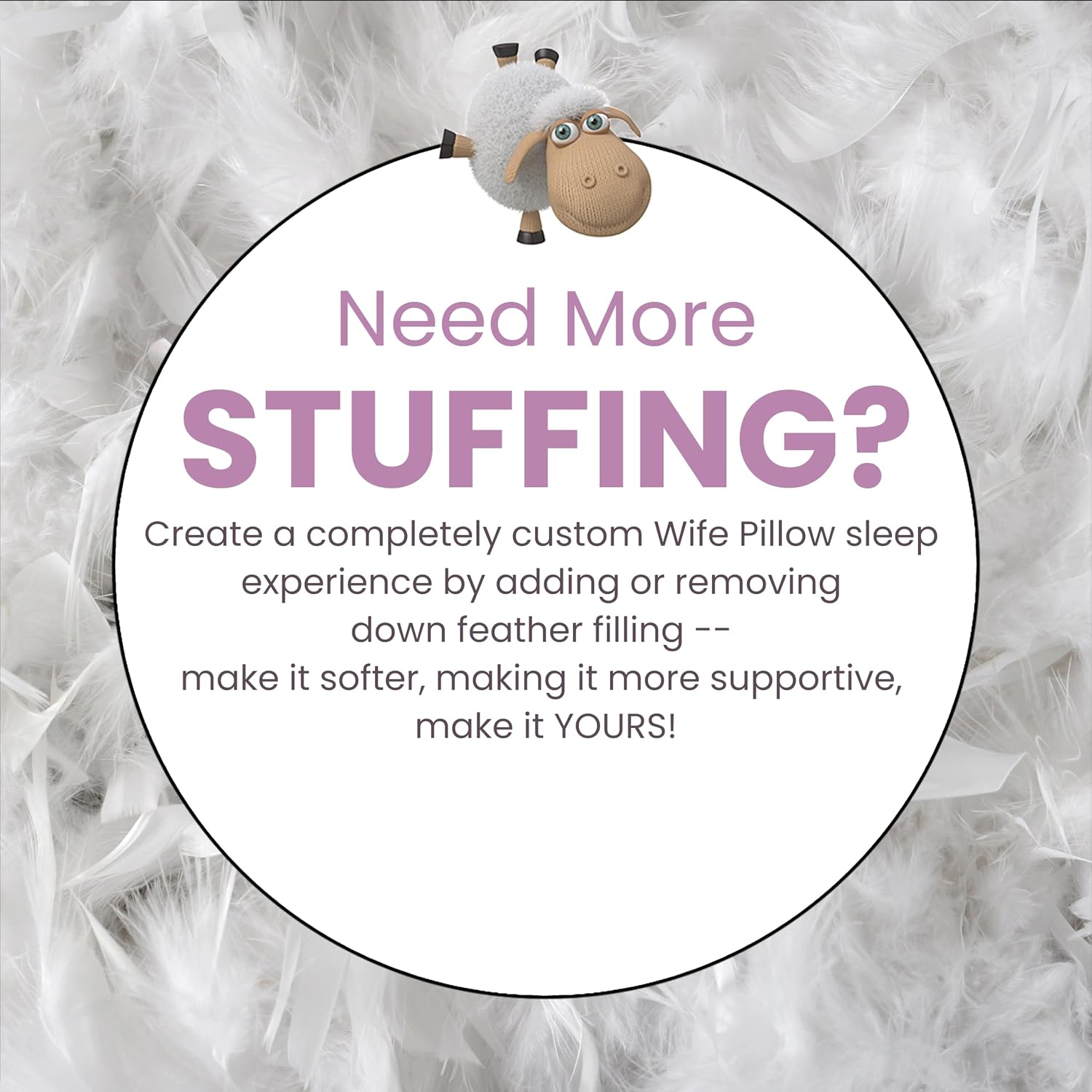 Wife Pillow - 50/50 Feather-Fiberfill, 1 LBS Extra Bag of Stuffing, Hotel Style Blend: White Goose Down Feather w/Siliconized Fiberfill…