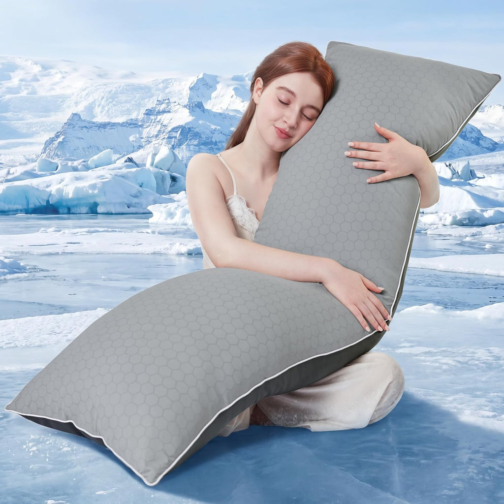 YZ HOME Cooling Body Pillow for Adults, Cold Touch Fabric, Blue Shredded Memory Foam, Support for Side Back Stomach Sleepers, Removable…