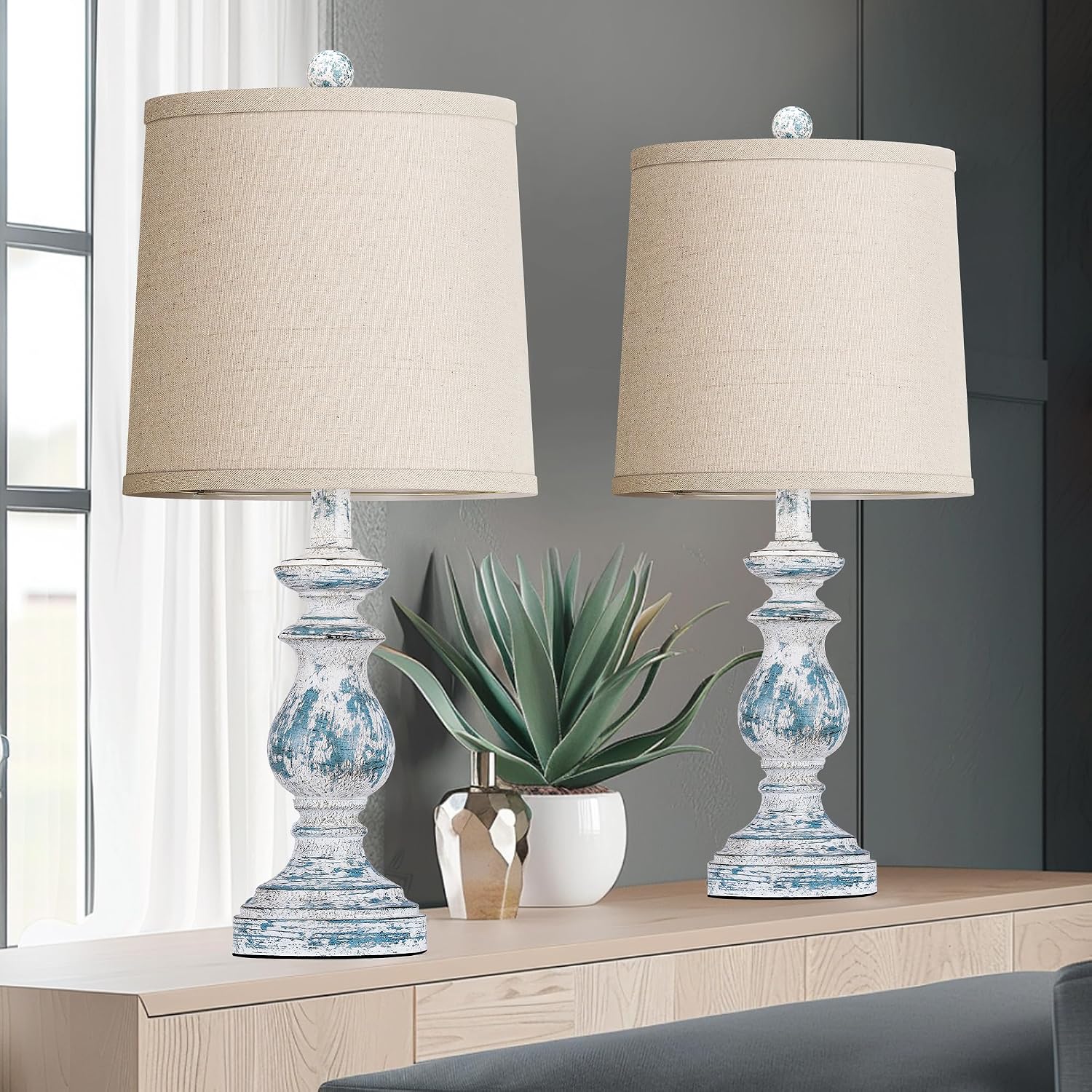 PARTPHONER Traditional Table Lamp Set of 2, Rustic Farmhouse Table Lamps for Living Room Bedroom, 22" Bedside Desk Lamps Vintage…