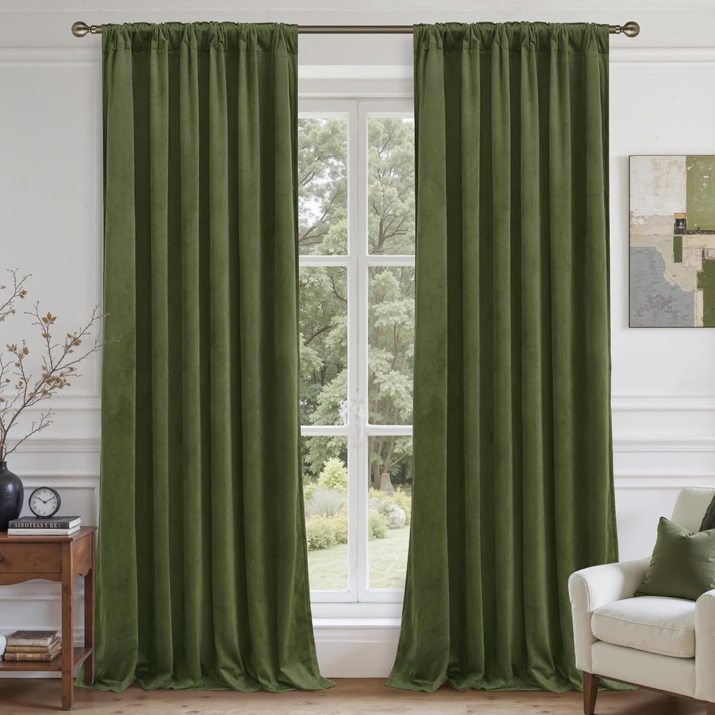 Lamit Sage Green Velvet Curtains 120 Inch for Living Room, Vintage Thermal Room Darkening Panels Back Tab and Rod Pocket Noise Reducing Dra…