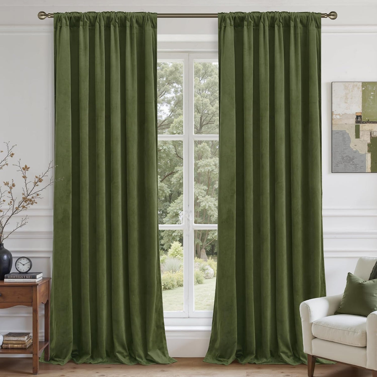 Lamit Sage Green Velvet Curtains 96 Inches Long for Living Room, Luxury Thermal Insulated Room Darkeing Panels Back Tab and Rod Pocket Priv…