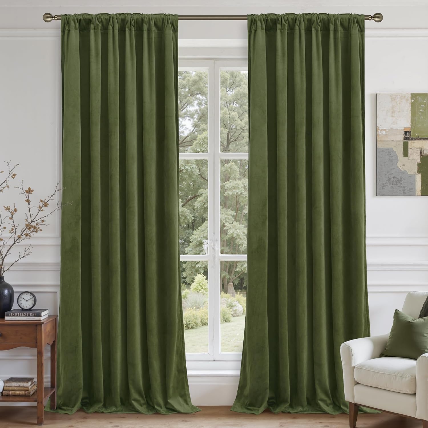 Lamit Sage Green Velvet Curtains 84 Inch Length for Living Room, Super Soft Thermal Insulated Room Darkening Panels Privacy Back Tab and Ro…