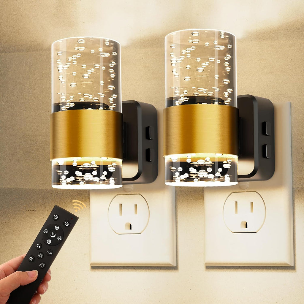 L LOHAS LED Night Light,[2-PACK] Dimmable Night Lights Plug into Wall with Remote Control, RGB Color Changing, Dusk to Dawn Sensor…
