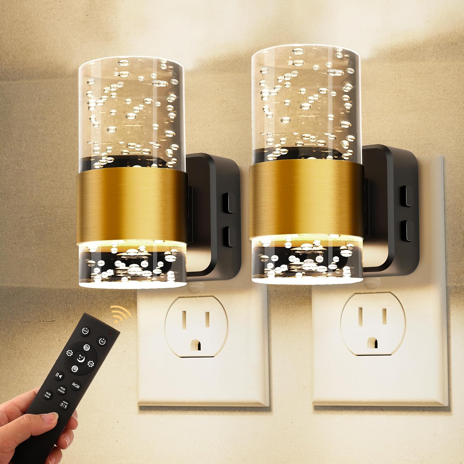 L LOHAS LED Night Light,[2-PACK] Dimmable Night Lights Plug into Wall with Remote Control, RGB Color Changing, Dusk to Dawn Sensor…