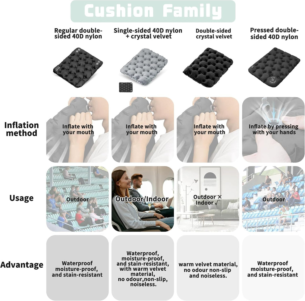 ONTYZZ Inflatable Seat Cushion Lightweight Airplane Seat Cushion Stadium Seat Travel Cushion for Climbing Hiking Office Airplane