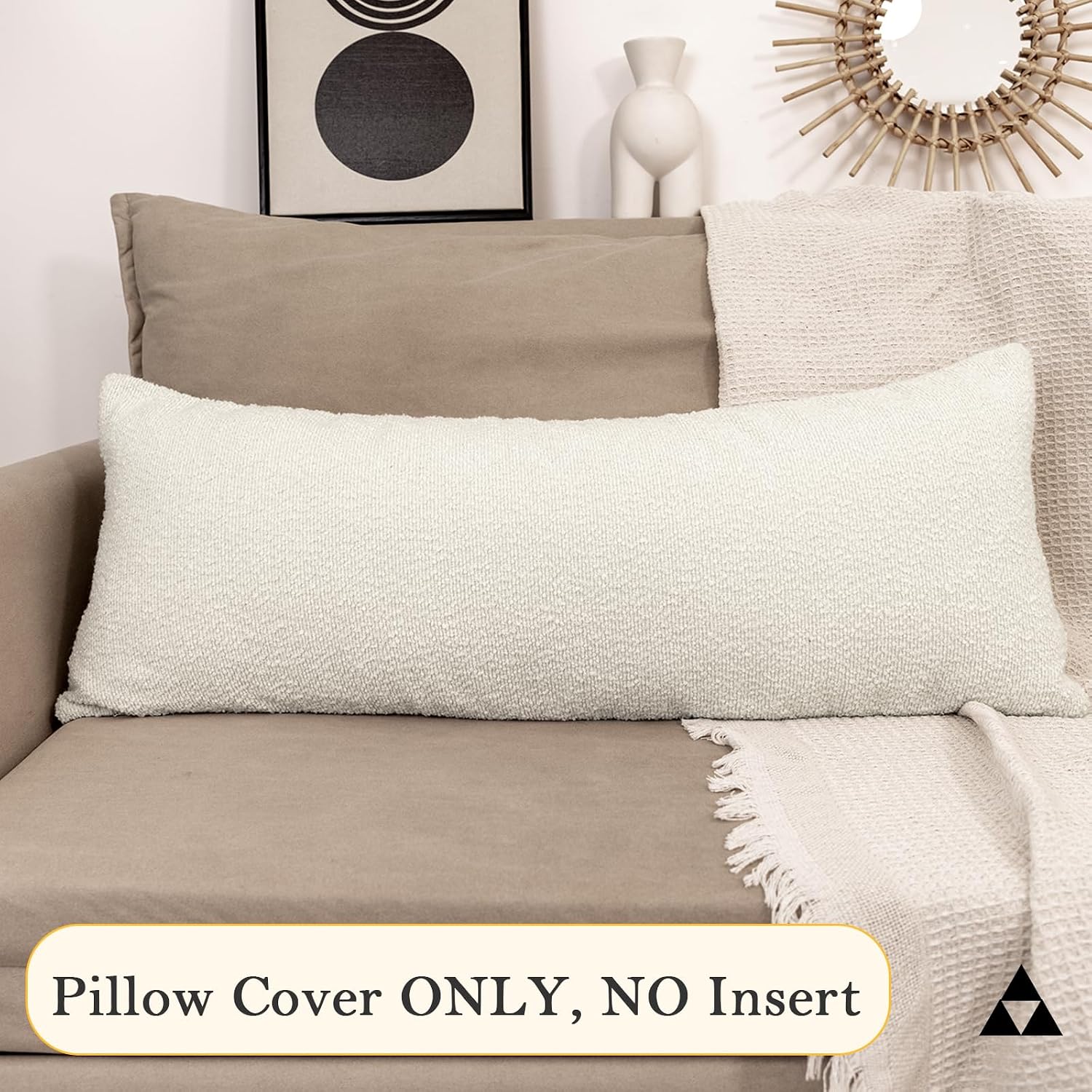JoraLion 14x36 inch Boucle Lumbar Pillow Cover, Cream Woven Texture Neutral Long Pillow Cover Breathable Cushion Case for Couch Sofa Bed…
