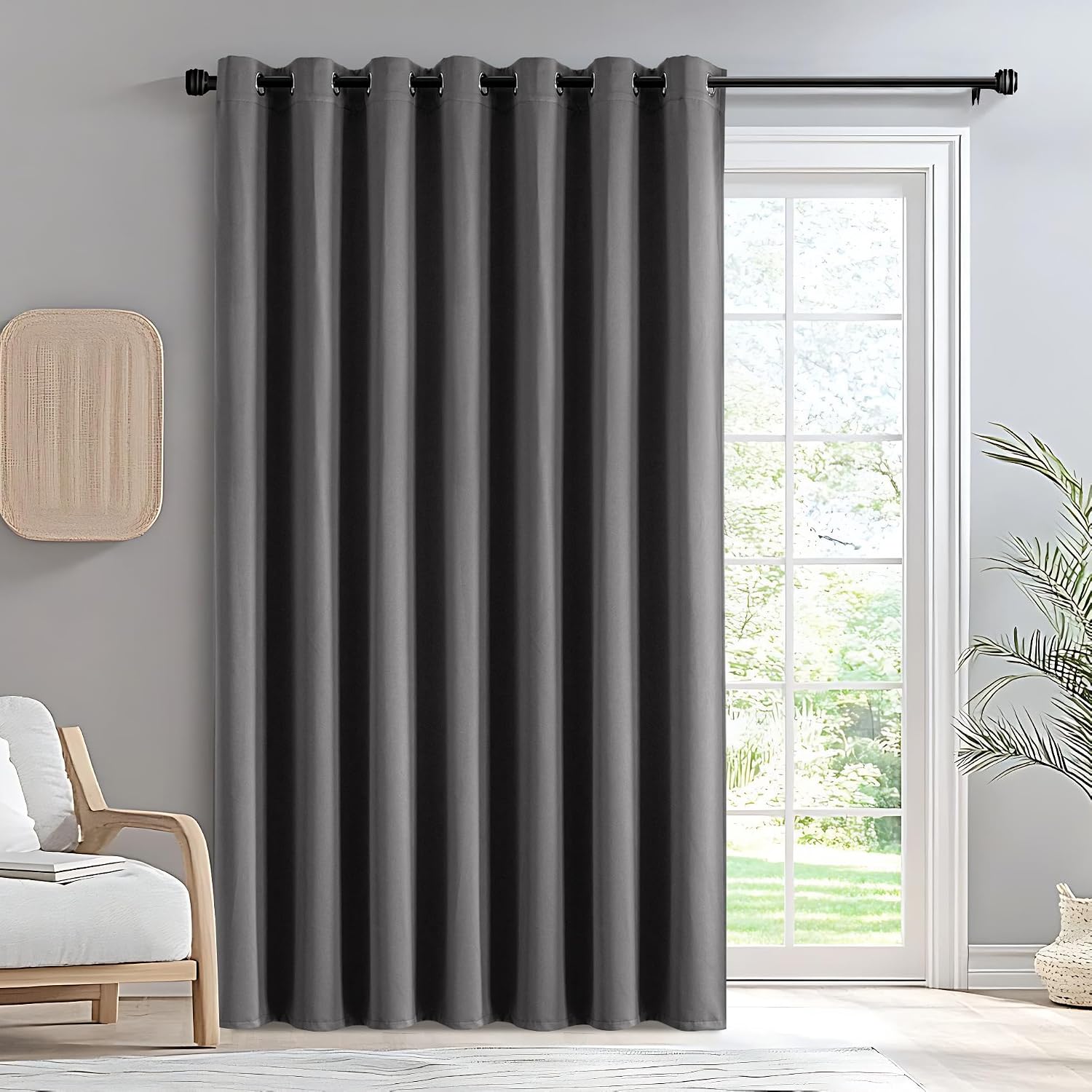 Igemaeve Blackout Sliding Door Curtains 84 Inch Length, Extra Wide Room Divider Curtains, Light Grey Grommet Energy Saving Thermal Insulate…
