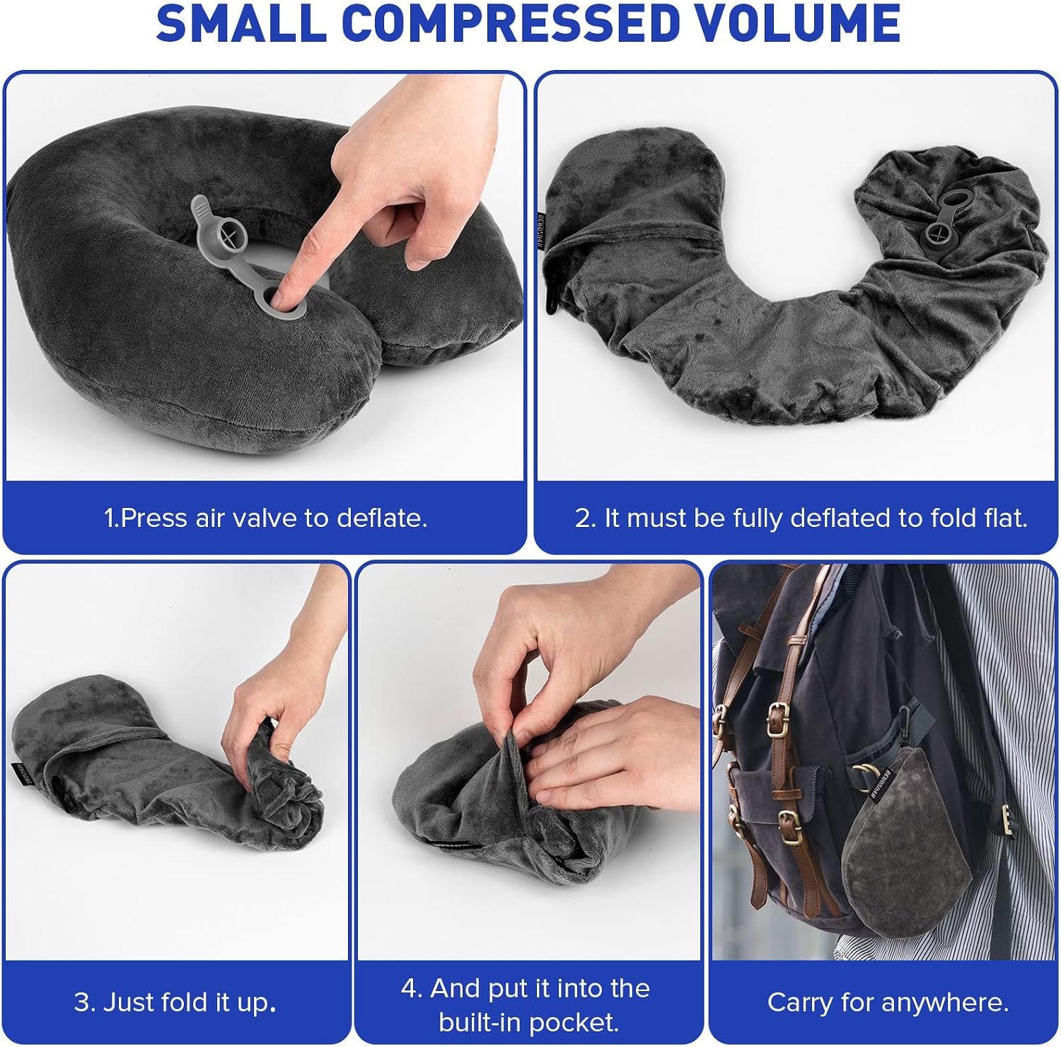 Rewondah Inflatable Travel Pillow, Inflatable Neck Pillow for Traveling Airplane, Travel Pillow with Soft Velour Washable Cover, U Shape…