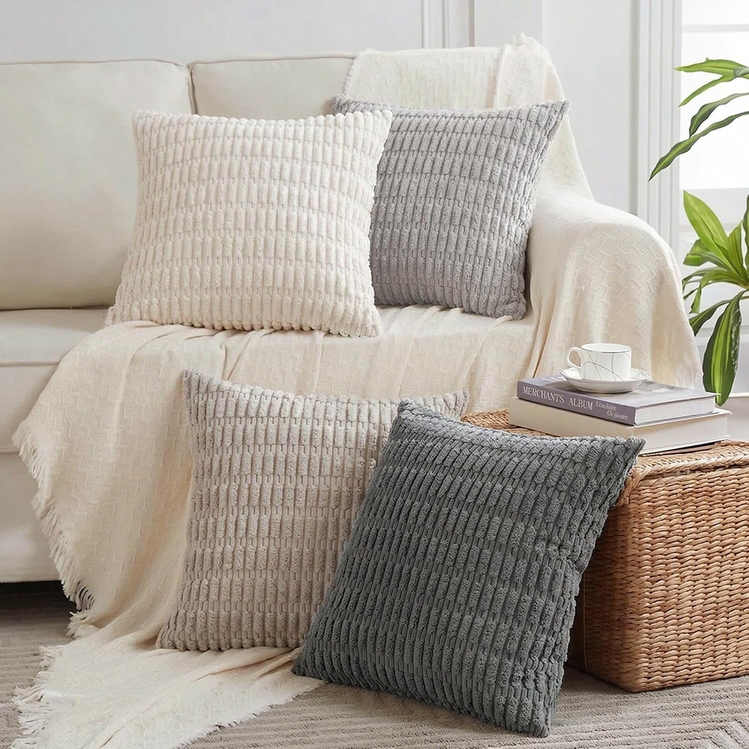 Fancy Homi 4 Packs Decorative Throw Pillow Covers for Living Room Couch Bed, Modern Farmhouse Boho Home Décor Accent Cushion Case, 22" x…