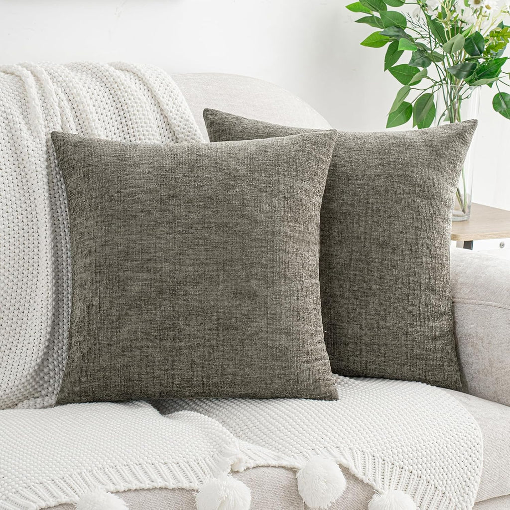 Hwy50 HWY 50 Dark Gray Couch Pillow Covers 18x18 Inch Pack of 2, Soft Chenille Decorative Throw Pillow Cases Farmhouse for Sofa Living Room…