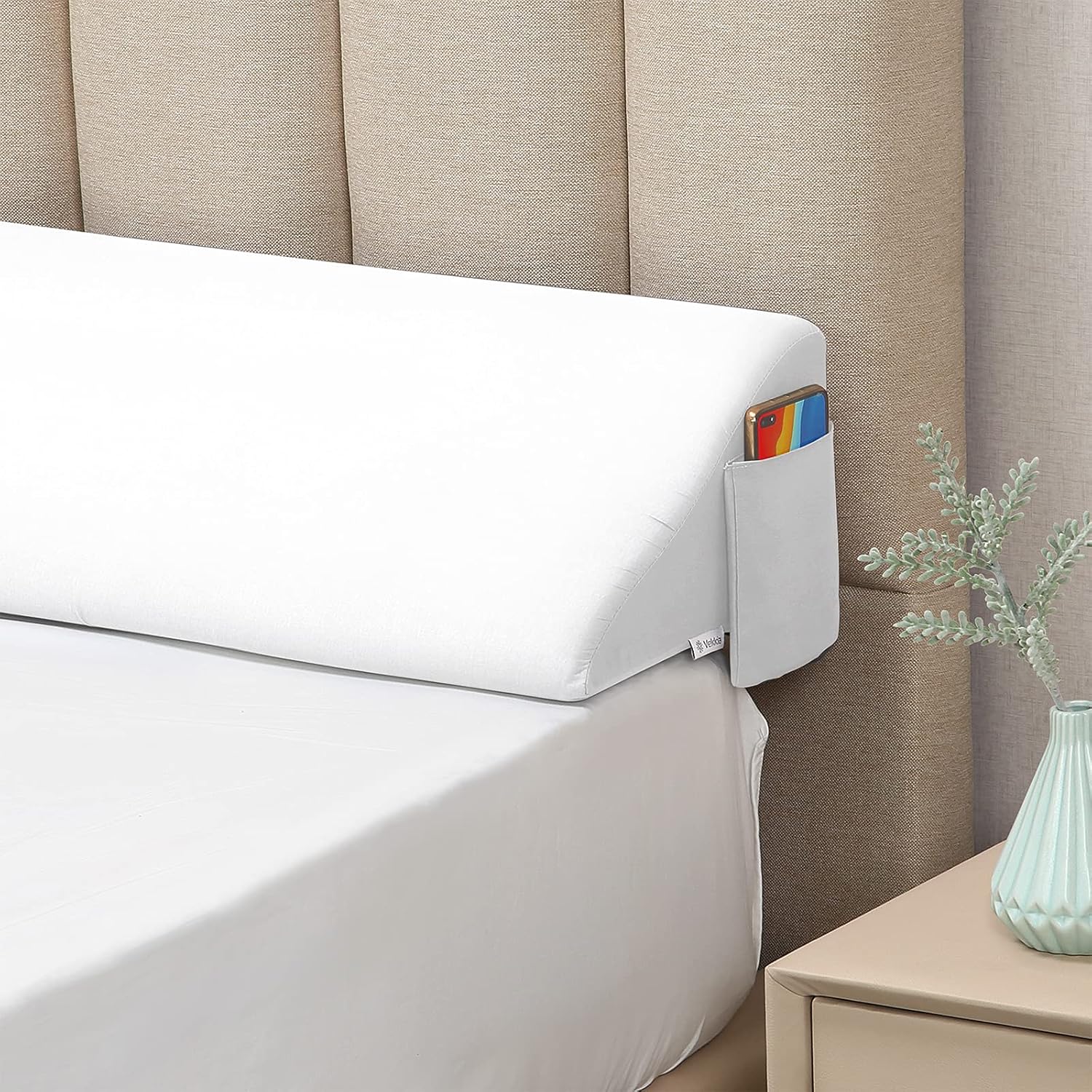 Vekkia Twin Size Bed Wedge Pillow Gap Filler/Headboard Pillow/Mattress Wedge Fill Gap (0-6") Between Headboard and Mattress (White)
