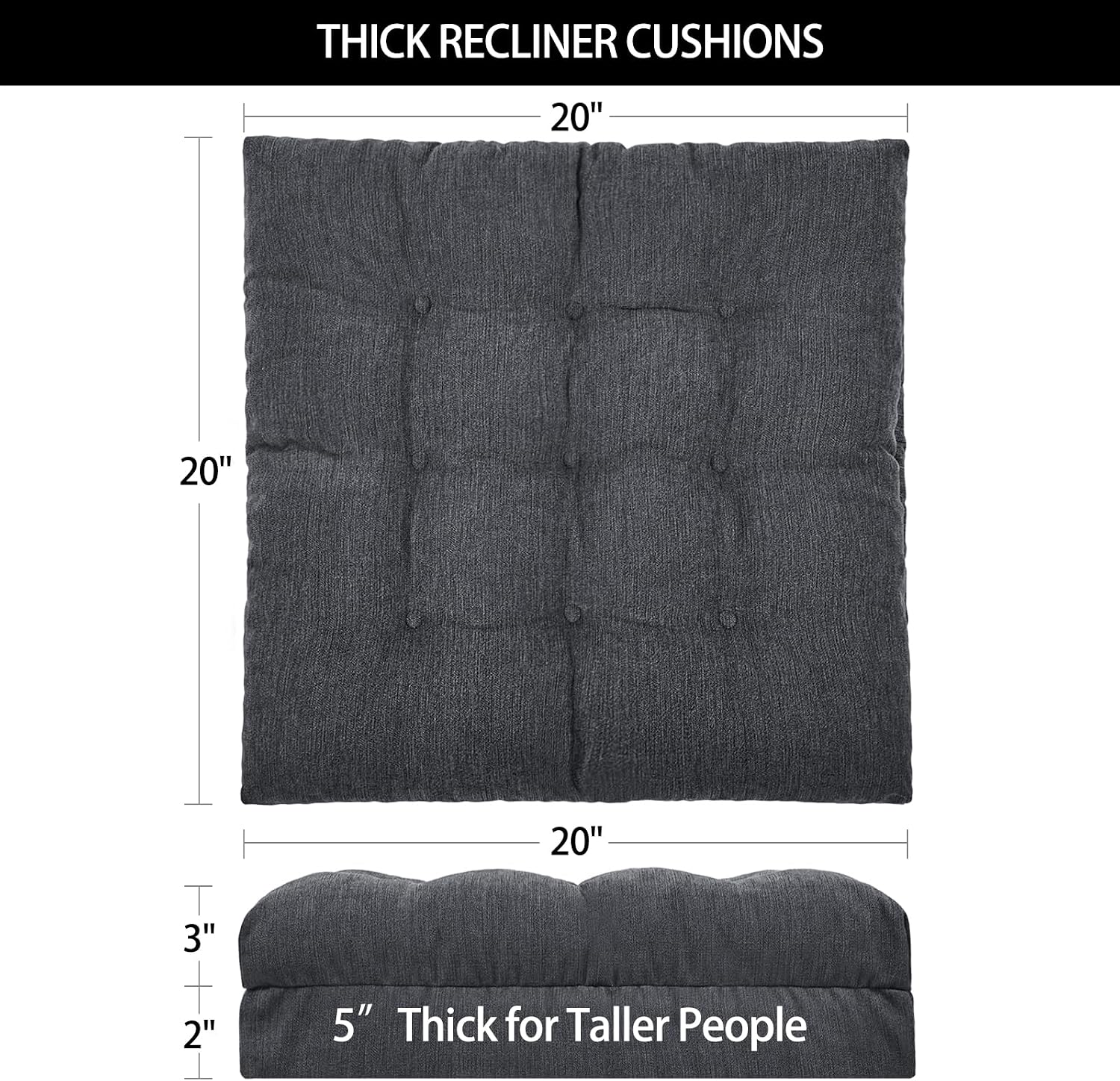 Recliner Cushions for Elderly, 20x20x5 Inch Thick Chair Cushion Patent Design Soft Tufted Dual Layer Booster Seat Cushions for Seniors…