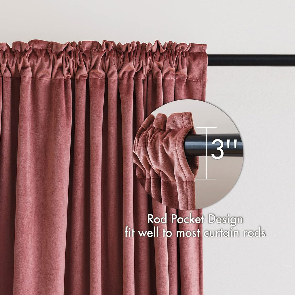 MIULEE Dusty Rose Pink Velvet Curtains Thermal Insulated Blackout Curtain Drapes for Bedroom Living Room Darkening 72 Inches Long…