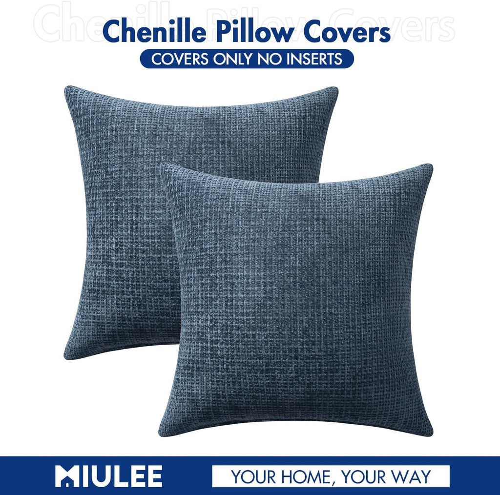 Miulee Pack of 2 Lumbar Couch Throw Pillow Covers 20x12 Inch Coastal Navy Blue Modern Boho Accent Decorative Pillow Covers Soft Chenille Fa…