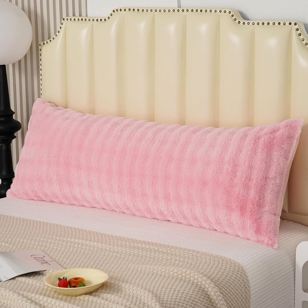 Uhamho Fluffy Faux Fur Body Pillowcase, Luxury Bubble Waffle Carved Plush Long Size 21"x54" Body Pillow Cover for Adults and Children Soft…