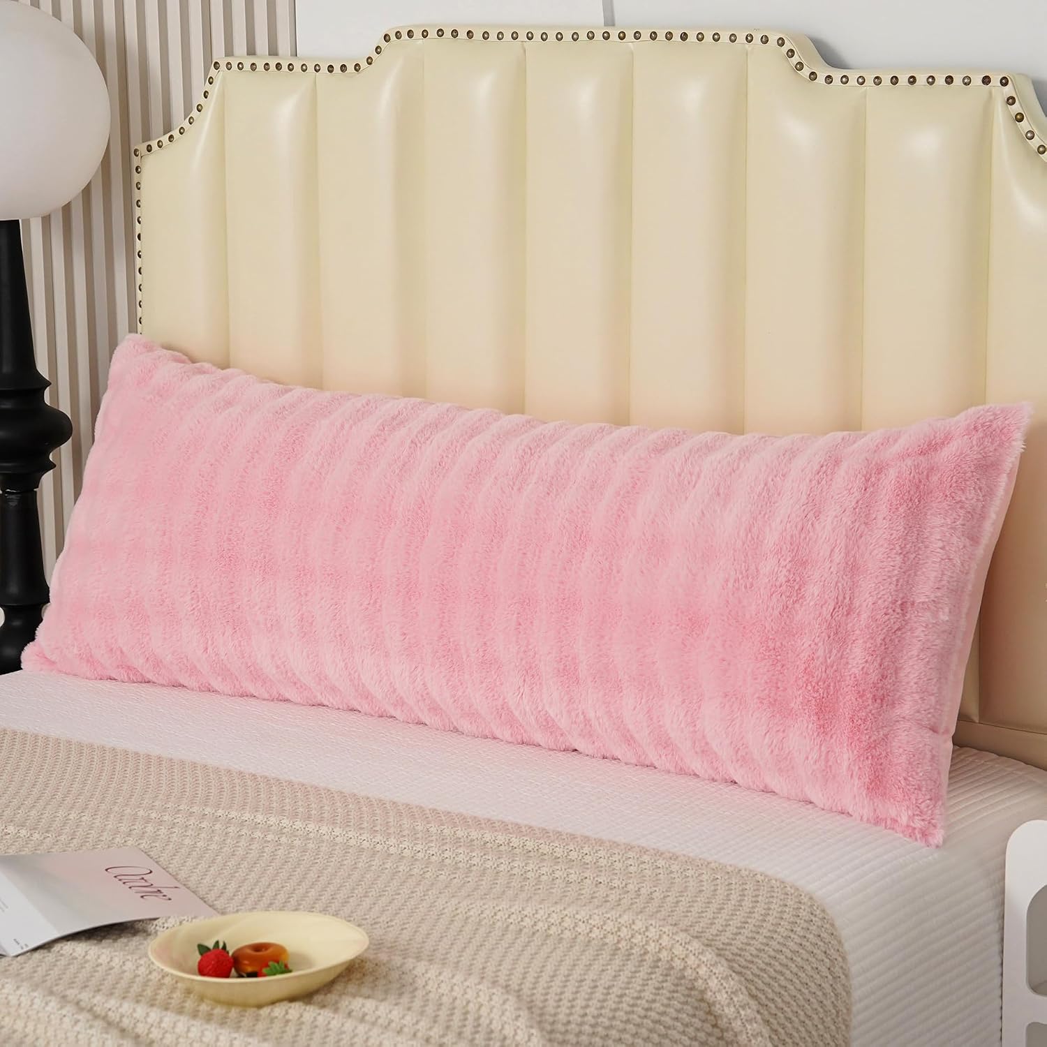 Uhamho Fluffy Faux Fur Body Pillowcase, Luxury Bubble Waffle Carved Plush Long Size 21"x54" Body Pillow Cover for Adults and Children Soft…