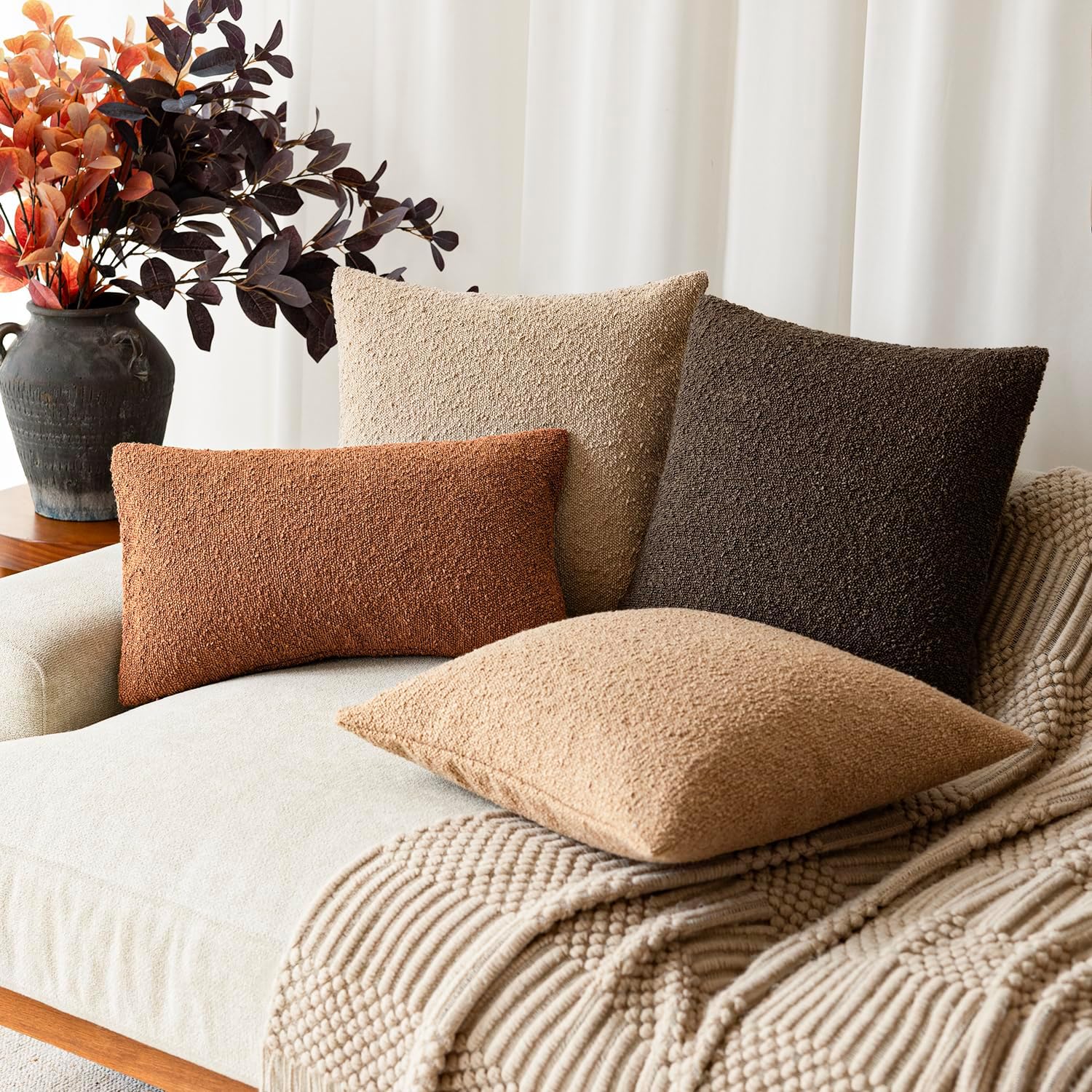 Foindtower Decorative Textured Boucle Throw Pillow Covers Accent Solid Lumbar Pillow Cases Soft Cozy Couch Cushion Case for Chair Sofa…