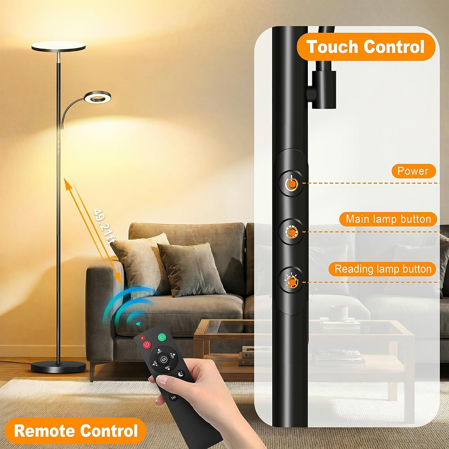 Marctronic Floor Lamp, Upgraded 42W 4000LM Super Bright LED Floor Lamp for Living Room Bedroom, Dimmable Standing Reading Floor Lamps with…