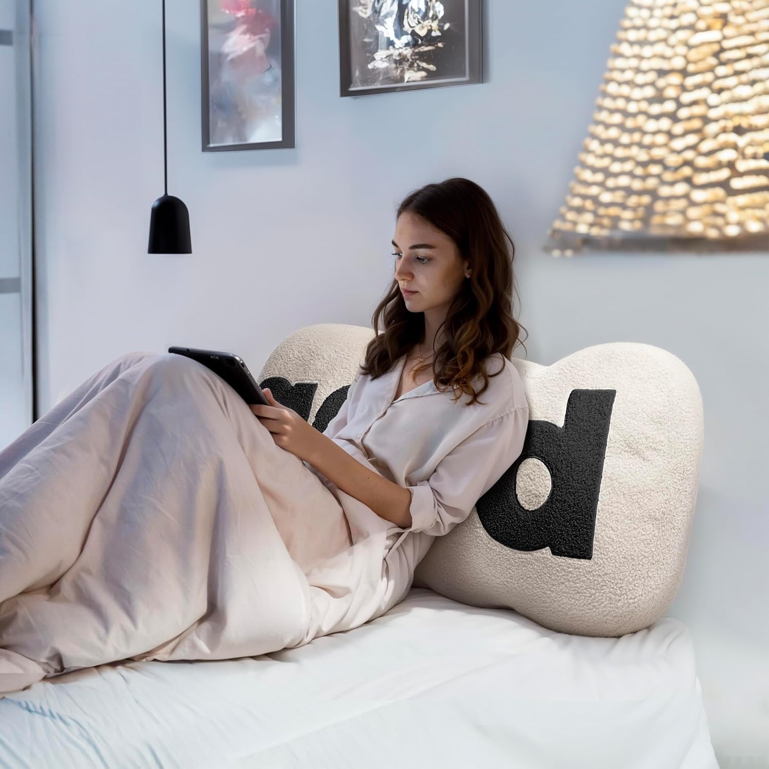 JohnearHomeFashionDecorLife Johnear Headboard Pillow White Plush Reading Back Support for Bed Sitting Up Adult Daybed Sofa College Dorm Bed…