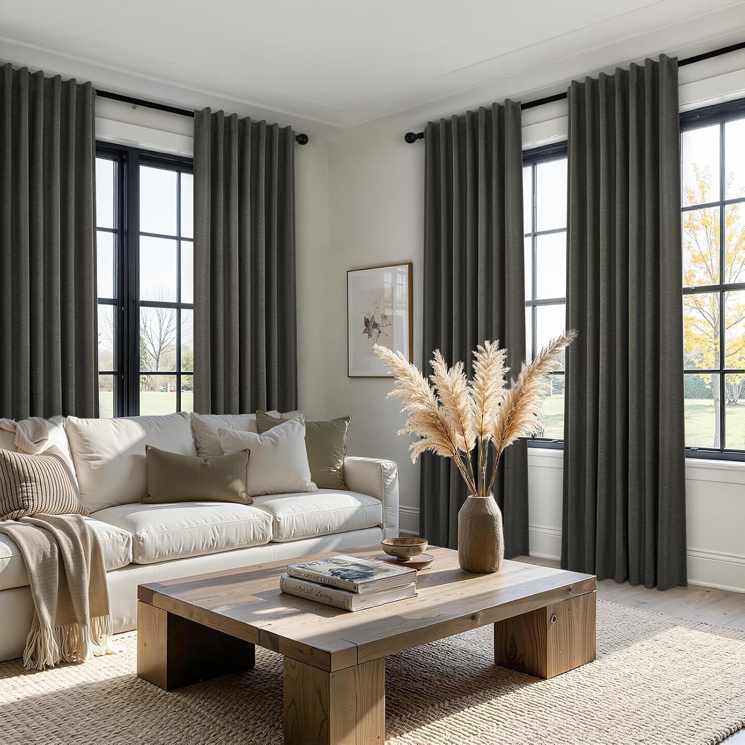 Topfinel 94 Inch Long Gray Blackout Curtains for Bedroom 2 Panels Set Modern Linen Blend Texture Back Tab Pleated Floor to Ceiling Thermal…