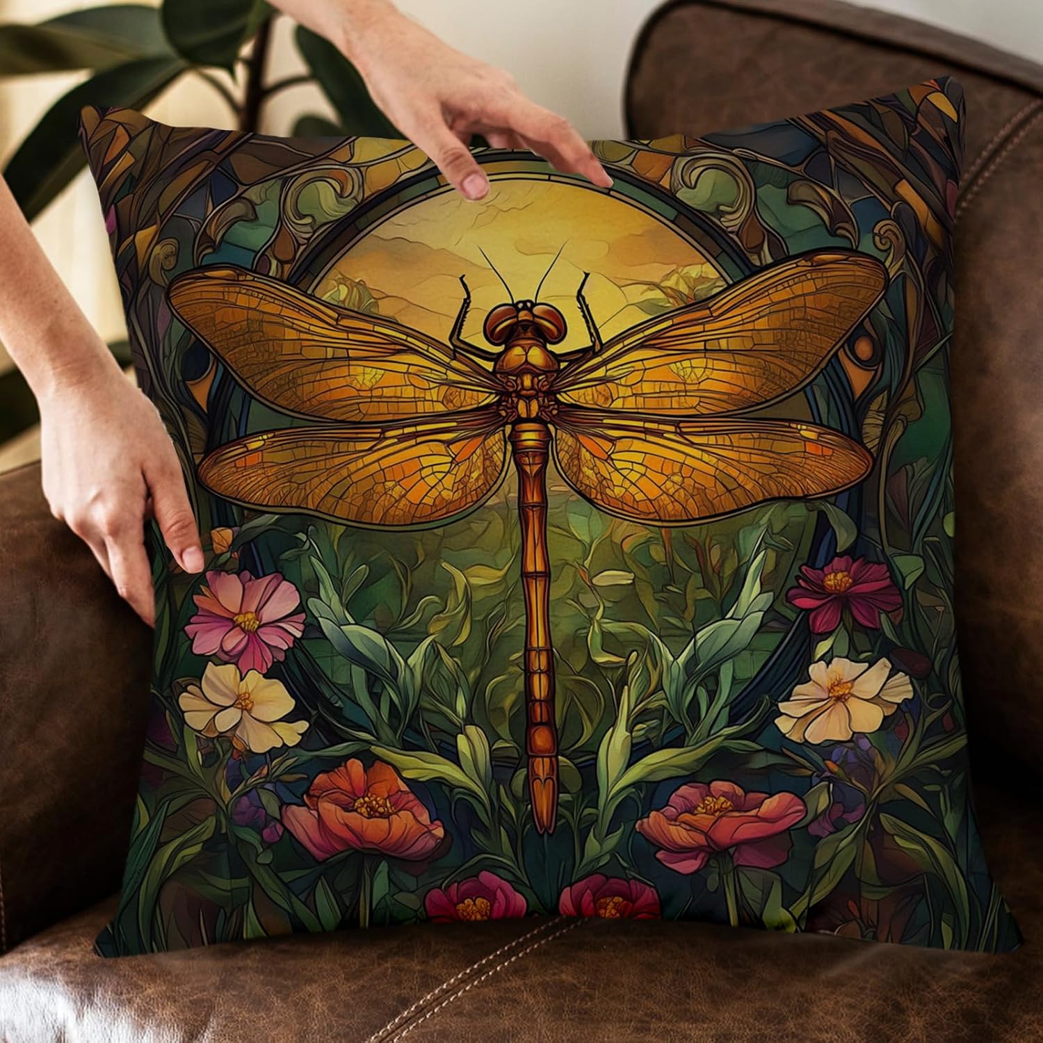 YOU FOUND ME William Morris Abstract Vintage Floral Dragonfly Design Throw Pillow Covers Home Decor, Retro Art Decor Pillowcase Cushion…
