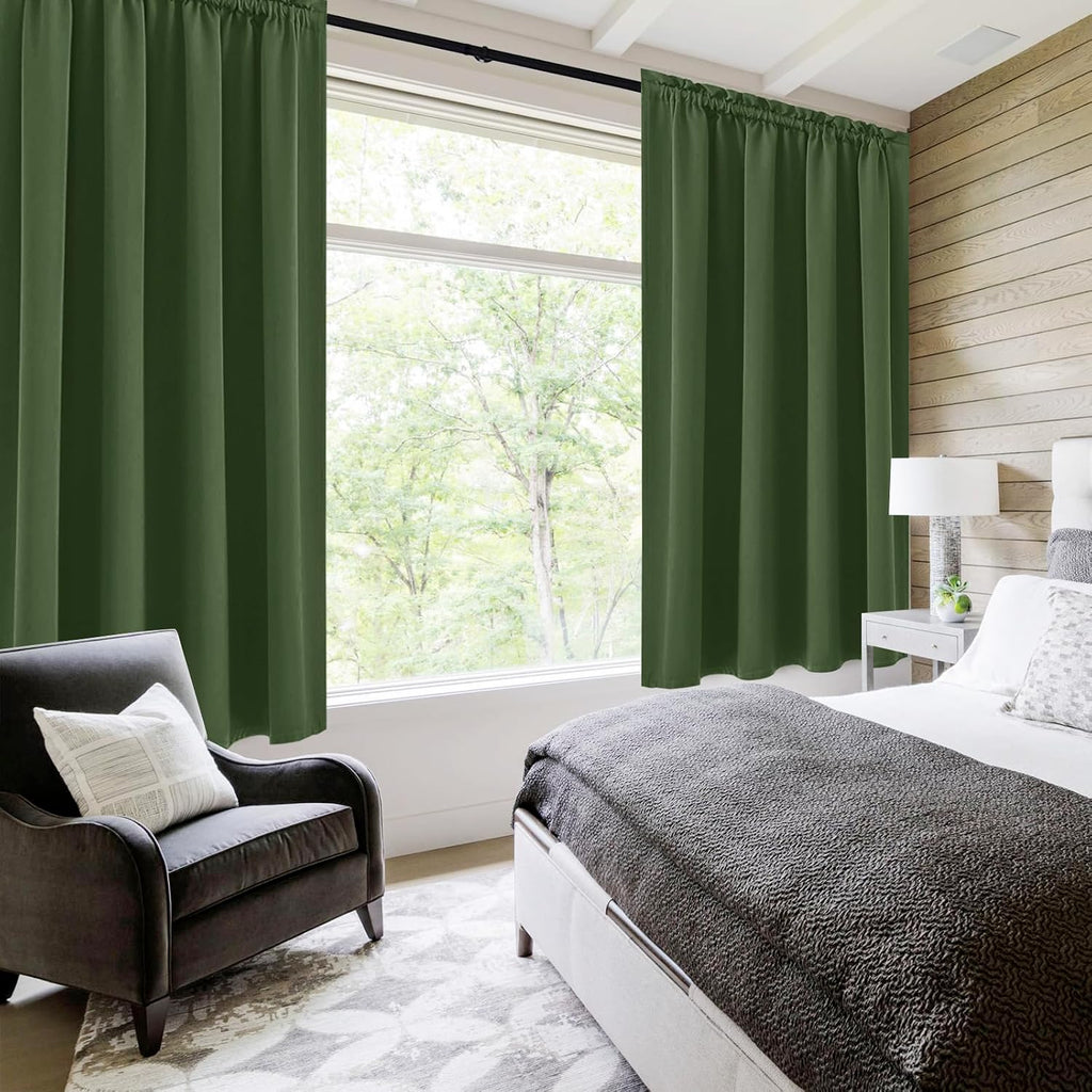 DWCN Blackout Curtains for Living Room Thermal Insulated, Energy Saving & Noise Reducing Bedroom Curtains, Olive Green, W 52x L 36 Inch…