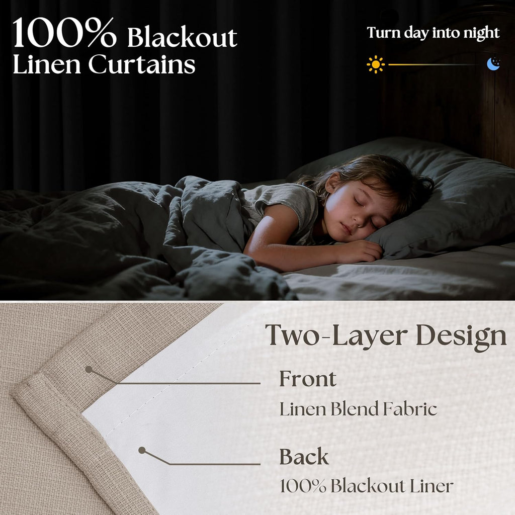 Twodrapes Extra Wide Burlywood Birch Blackout Sliding Glass Door Curtains 102 Inches Long Memory Trained Pinch Pleated Linen Double Layer B…