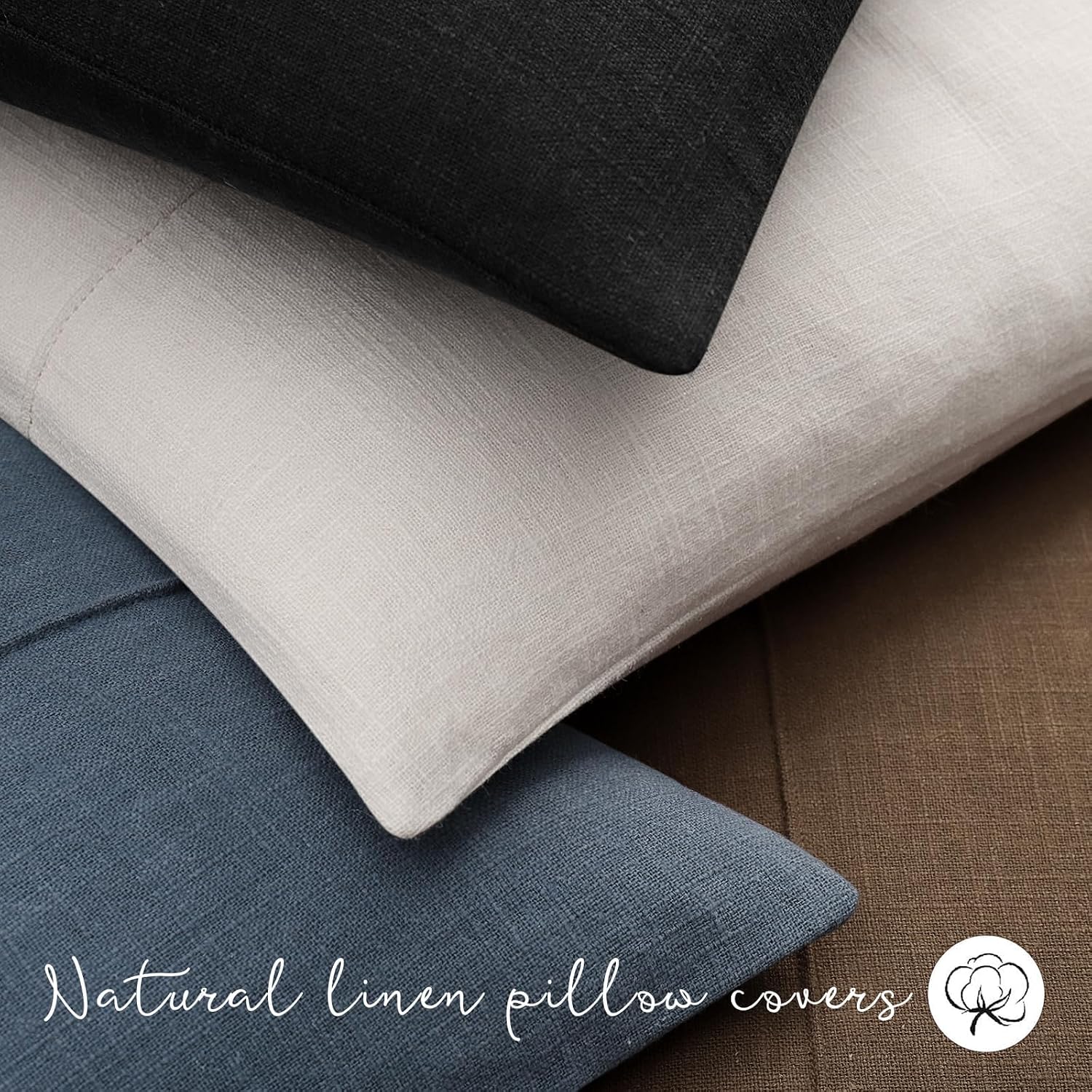 ZWJD Decorative Linen Throw Pillow Covers 26x26 Set of 2 Solid Handcrafted Striped Cushion Covers for Bed Soft Modern Farmhouse Neutral…