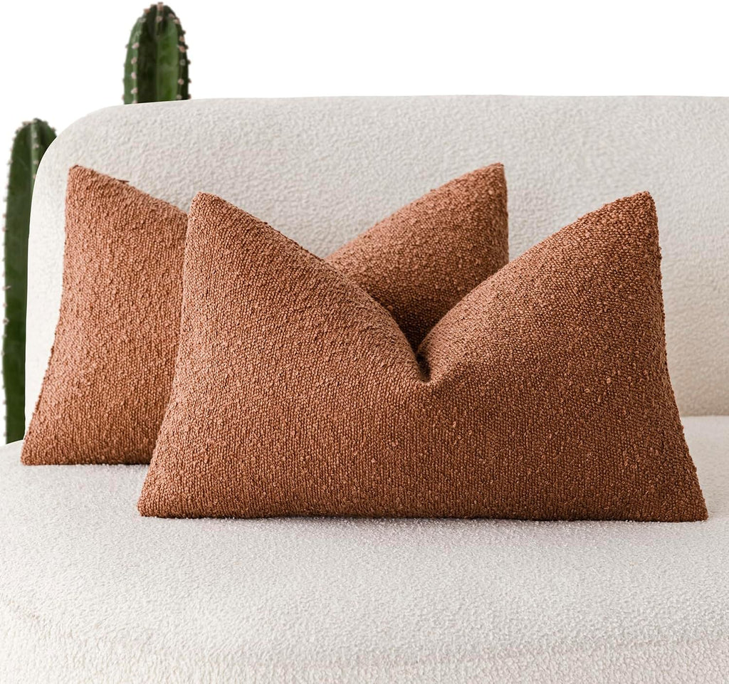 Foindtower Pack of 2 Textured Boucle Throw Pillow Covers Accent Solid Decorative Lumbar Pillow Cases Soft Couch Cushion Case for Chair…