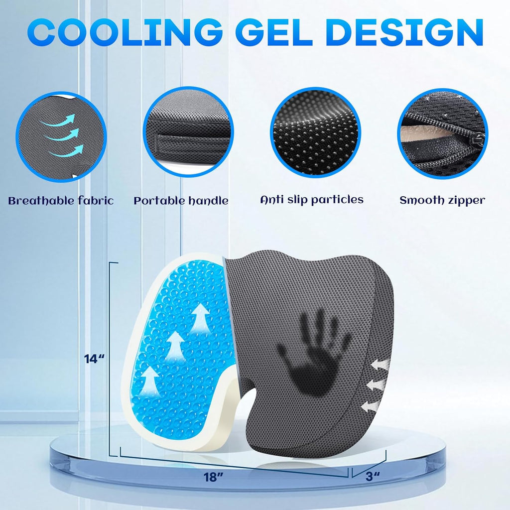 Watshyon Gel Seat Cushion & Lumbar Support Pillow Set, Cooling Memory Foam for Coccyx & Sciatica, Ergonomic Desk Chair Cushion with…