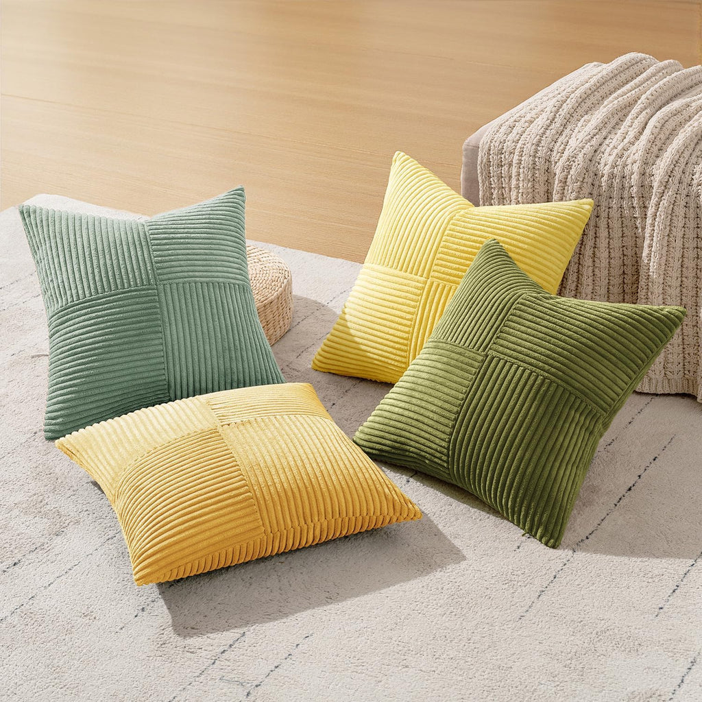 Miulee Boho Farmhouse Spring Decorative Throw Pillow Covers 20x20 Inch 4 Packs Soft Vintage Pillow Cases Modern Corduroy Patchwork Cushion…