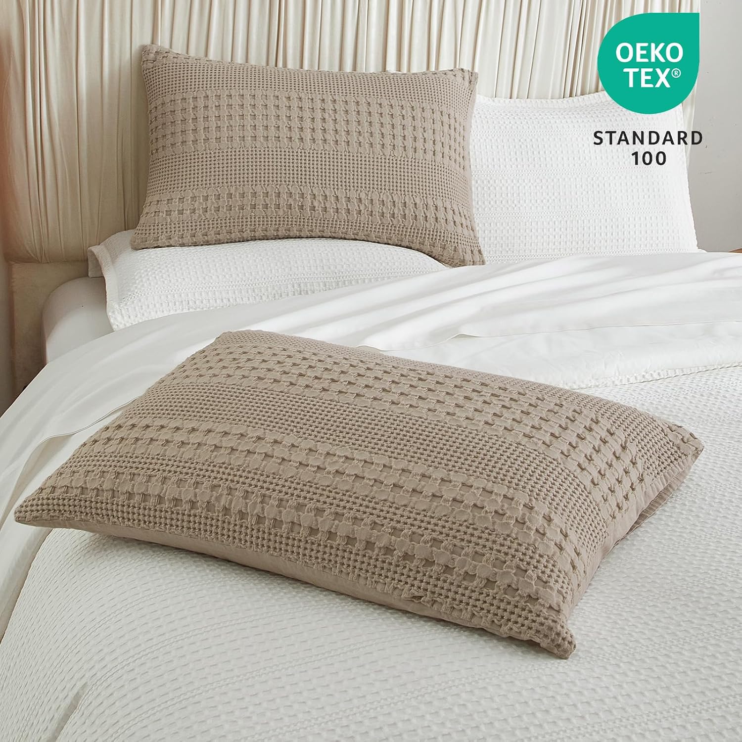 Phf 100% Cotton Waffle Pillow Shams King Size, 2 Pack 20" x 36" Soft Skin-Friendly Pillowcases, No Filling, Aesthetic Woven and Breathable…