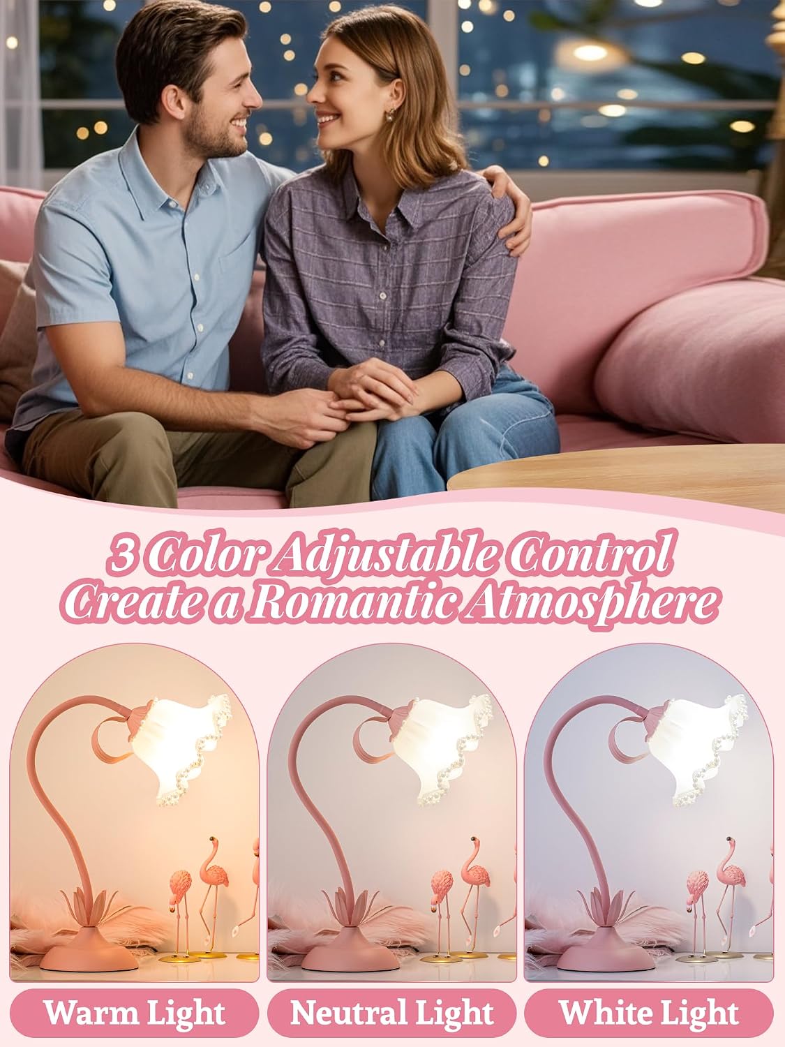 Flower Table Lamp Bedside Lamps LED Reading Light,3 Color Modes Cute Small Lamp, Vintage Flower Lamp Kawaii Table Lamp for Bedroom Living…