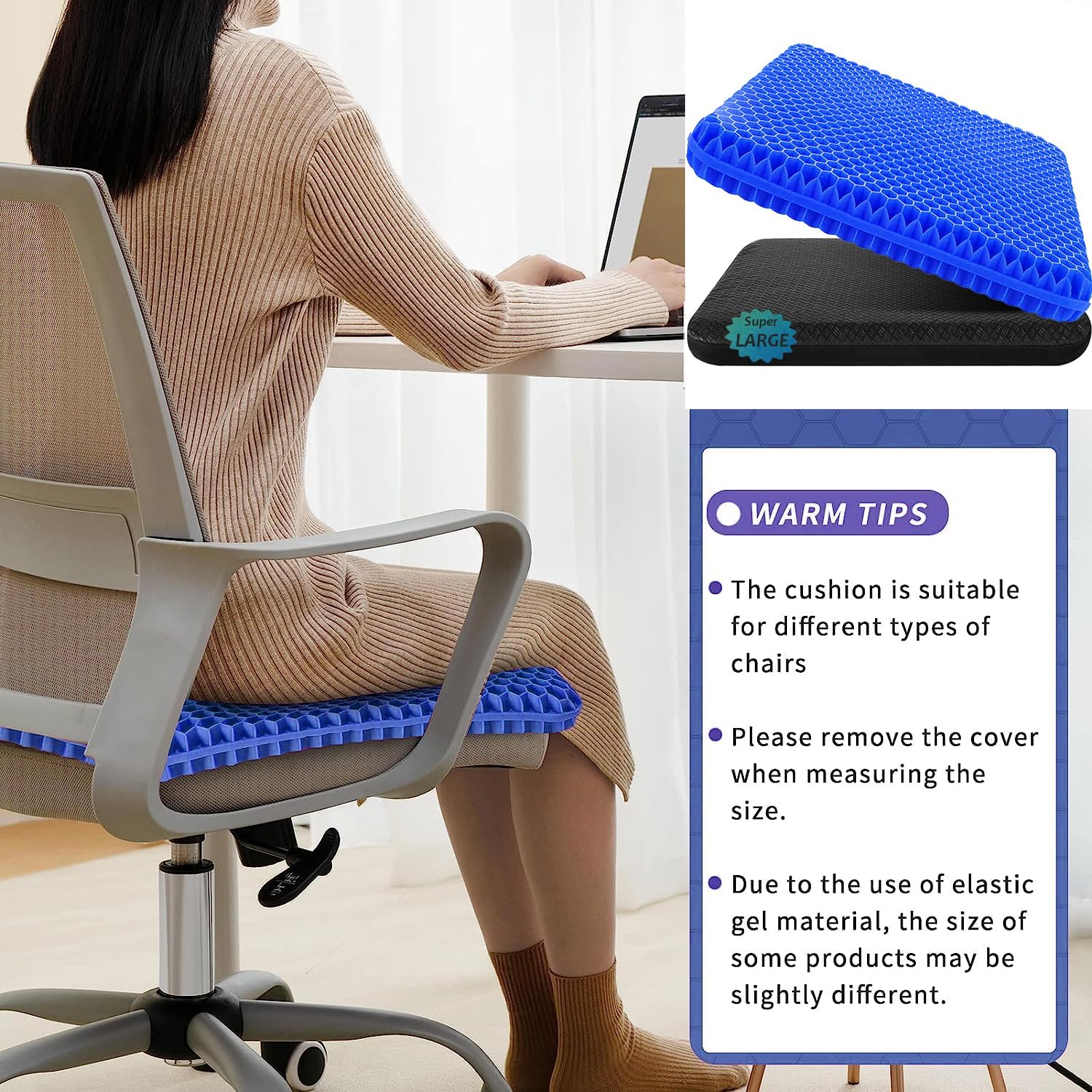 Helishy Gel Seat Cushion, Jumbo&Thick Gel Cushion Chair Pads with Non-Slip Cover for Home Office Car Seat Wheelchair, Soft Breathable Honey…