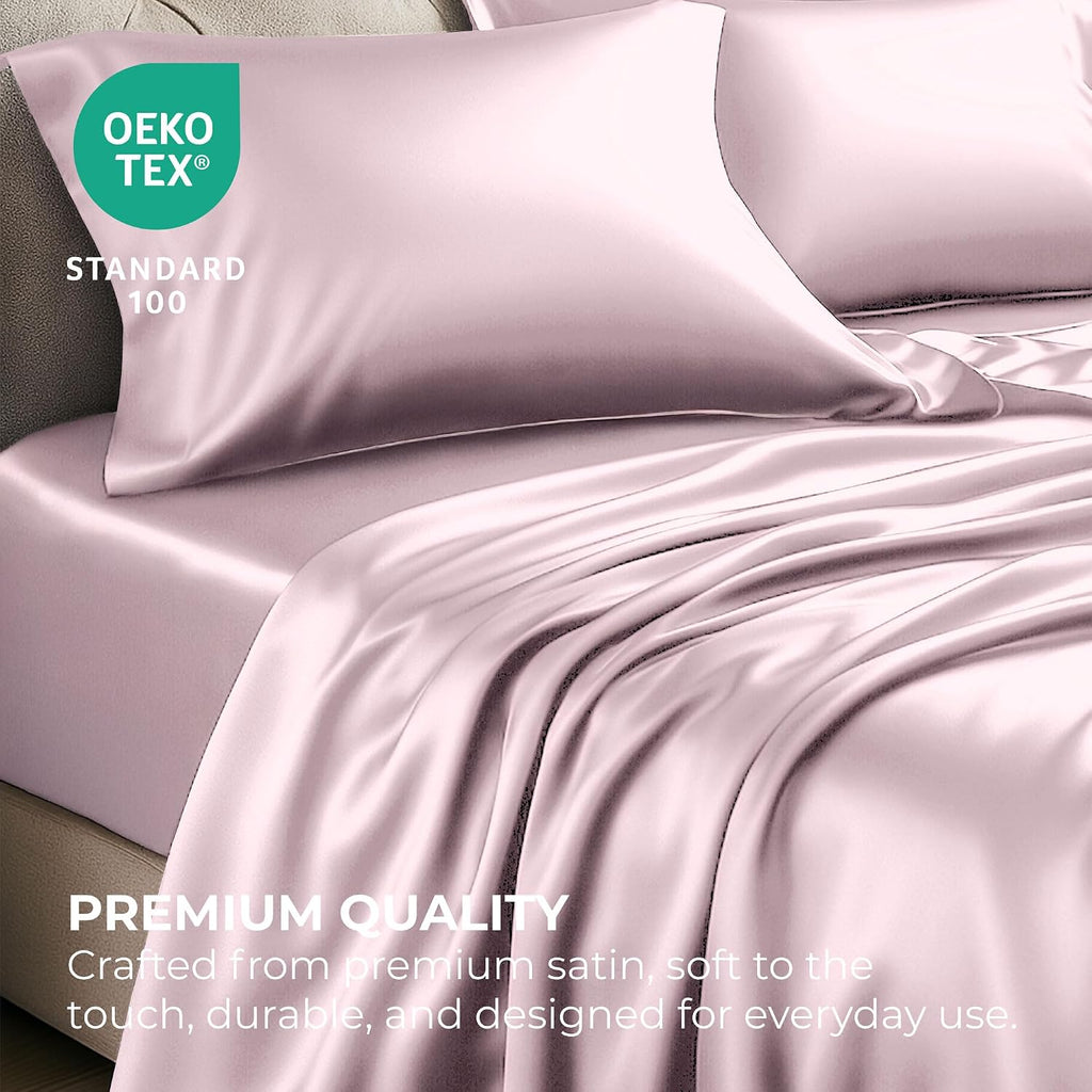 PureBedding Pure Bedding Satin Sheets Twin [3-Piece, Champagne Pink] Hotel Luxury Silky Bed Sheets - Extra Soft 1800 Microfiber Sheet Set,…