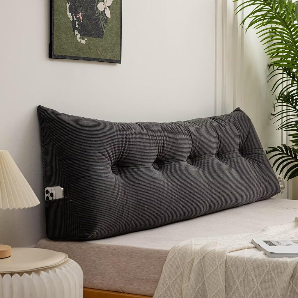 Triangular Headboard Pillow Twin XL Dorm Headboard Wedge Cushions for College Bed, Grey Black Backrest Positioning Support Pillow for…