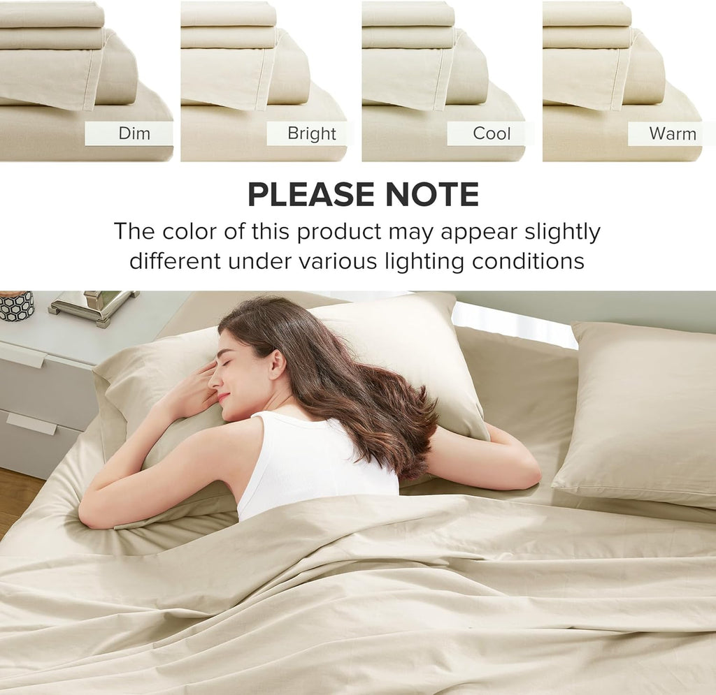 ComfortSpaces Comfort Spaces 100% Cotton Sheets Twin, Breathable & Ultra Soft Cotton Sheets, Naturally Cool Cotton Bed Sheets with 12" Elas…
