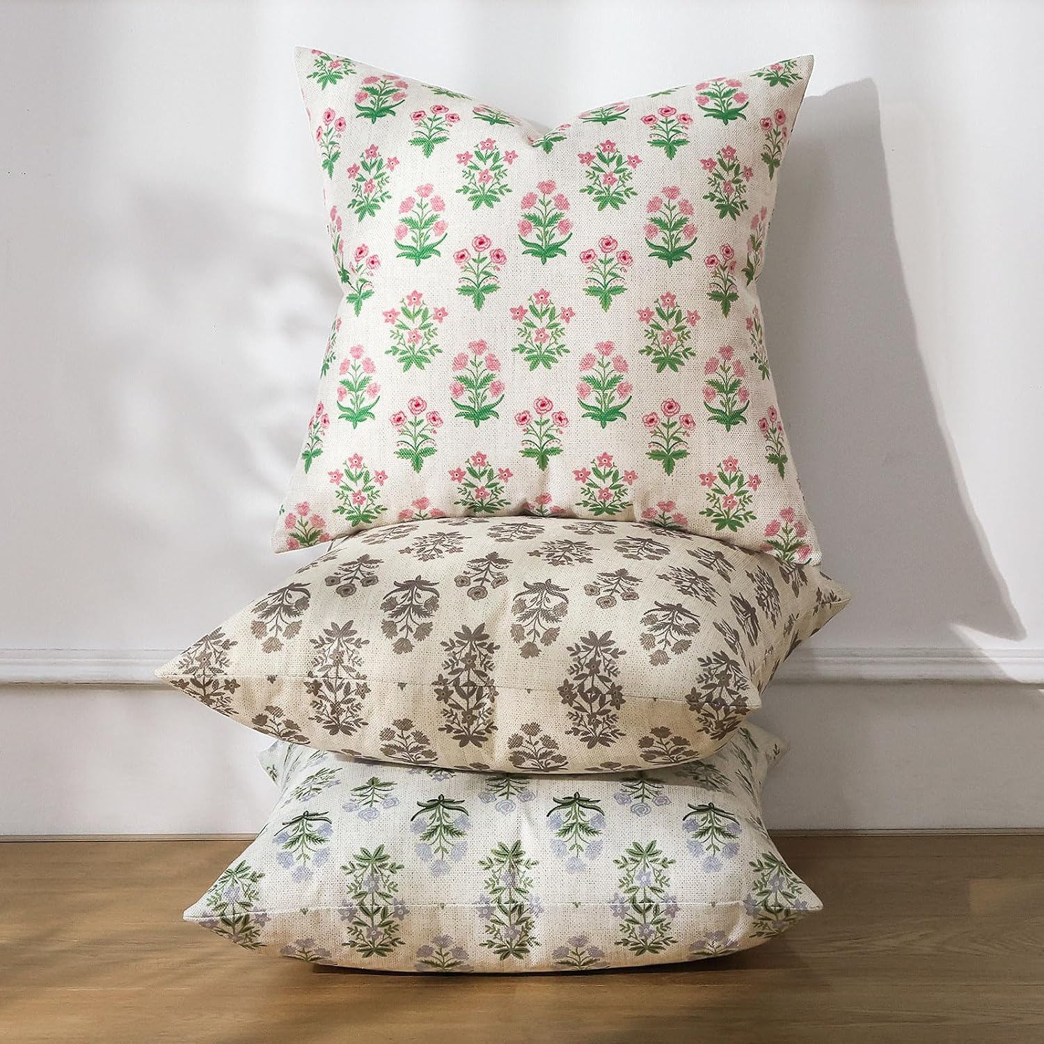 OTOSTAR Floral Print Pillow Covers 16x16 Inch Pack of 2 Double-Sided Blue Green Flower Square Throw Pillow Covers Farmhouse Rustic…