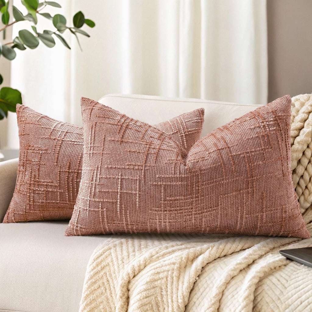 decorUhome Summer Pink Chenille Throw Pillow Covers 12x20 Set of 2 Textured Soft Cozy Slubby Couch Pillow Covers Modern Farmhouse Boho Deco…