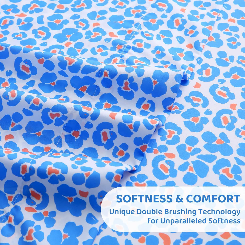 mooreeke Leopard Cheetah Printed Twin Bed Sheets, Soft Microfiber Bedding Sheets & Pillowcases, Deep Pocket Non-Slip Fitted Twin Sheet, Blu…