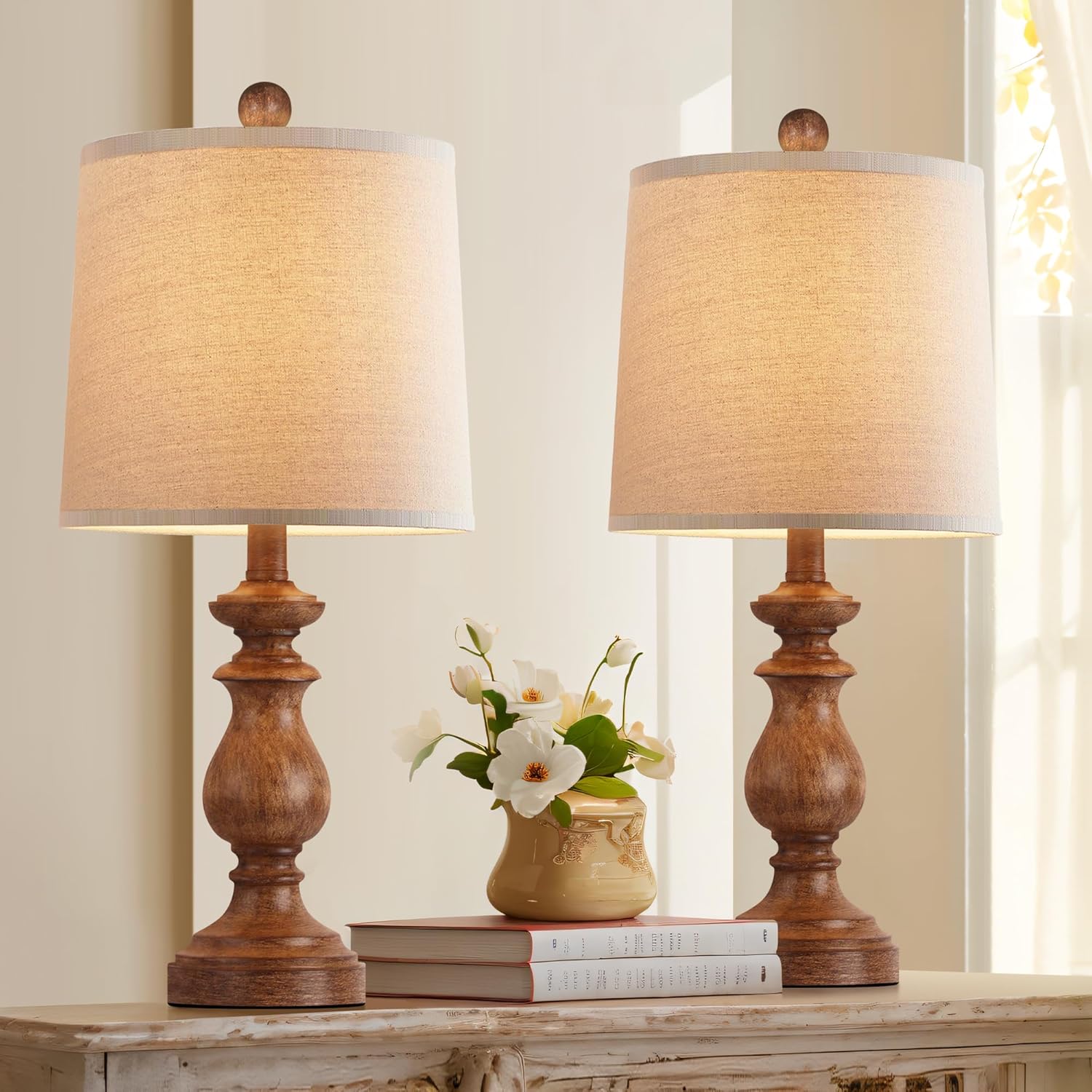 PARTPHONER Traditional Table Lamp Set of 2, Rustic Farmhouse Table Lamps for Living Room Bedroom, 22" Bedside Desk Lamps Vintage…