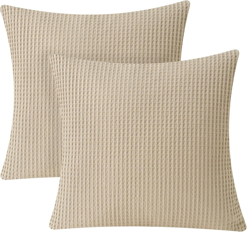 PHF 100% Cotton Waffle Weave Throw Pillow Cover, 20" x 20", No Insert, 2 Pack Elegant Home Decorative Square Throw Pillow Covers for Bed…