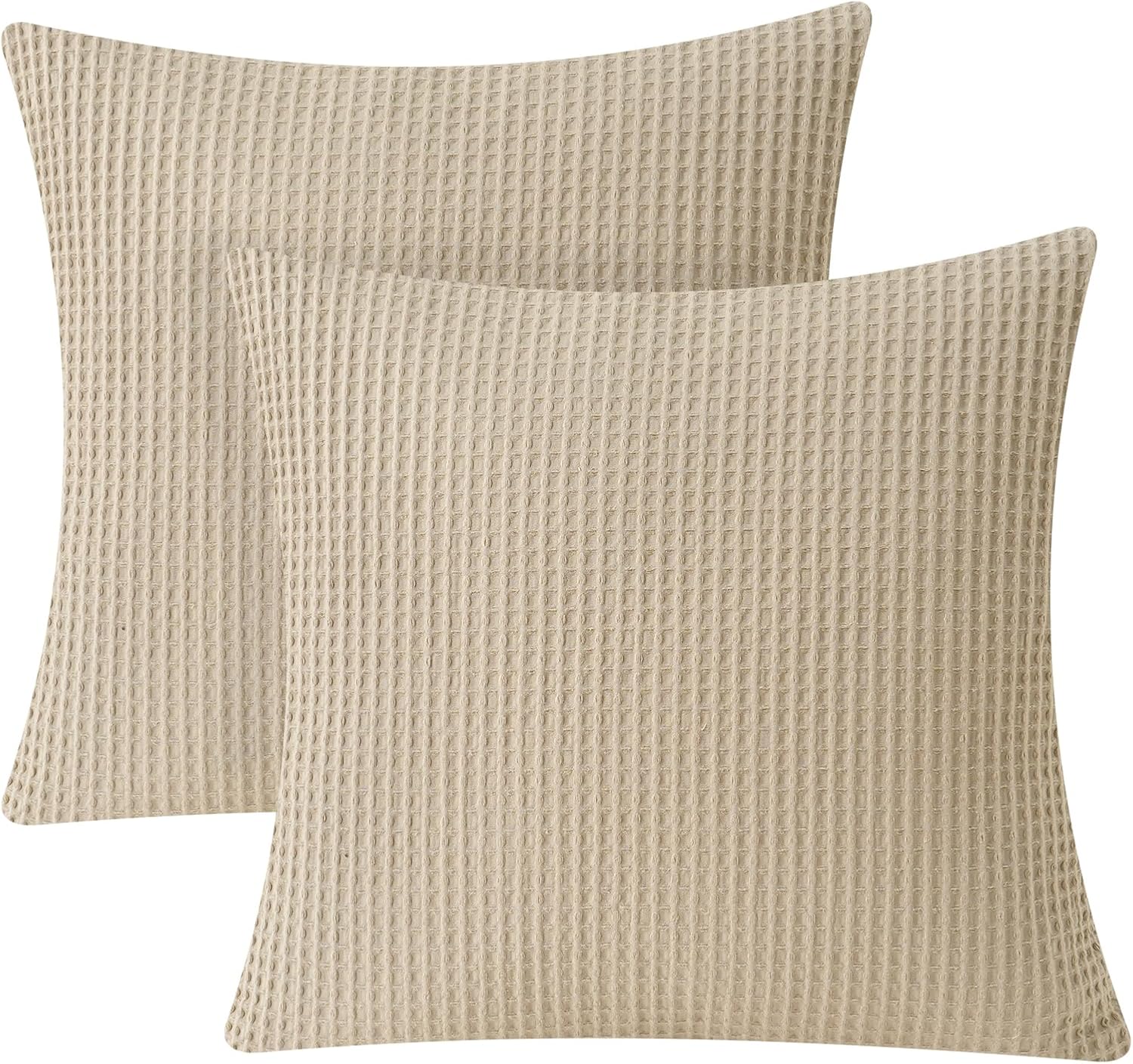 PHF 100% Cotton Waffle Weave Throw Pillow Cover, 20" x 20", No Insert, 2 Pack Elegant Home Decorative Square Throw Pillow Covers for Bed…