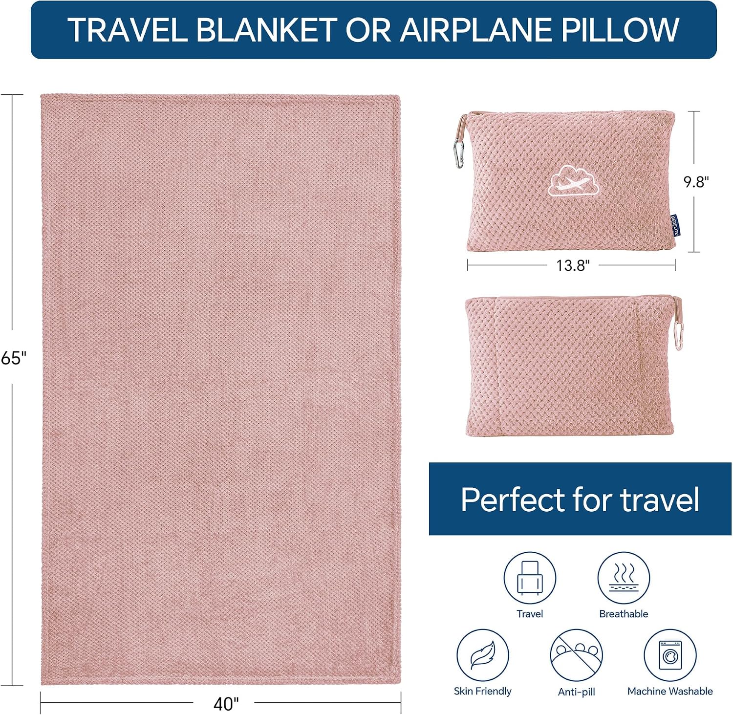 Bedelite Travel Blanket with Bag, Ultra-Soft Jacquard Fleece Blanket with Luggage Sleeve & Backpack Clip, Airplane Blanket Travel Essential…