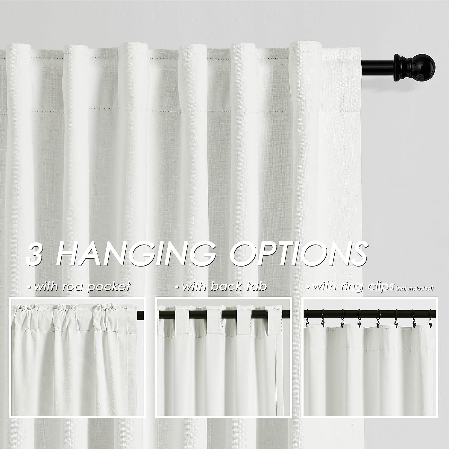 Nanspring Ivory 100% Blackout Linen Curtains for Bedroom 92 Inches Long Back Tab Thermal Insulated Rustic Modern Farmhouse Decor Black Out…